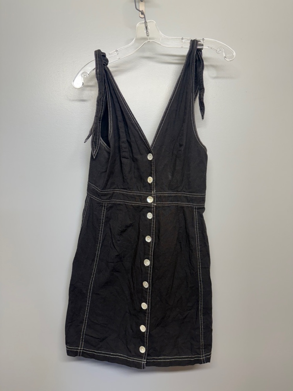 Free People Black Denim Polished Seashell Buttons Mini Dress